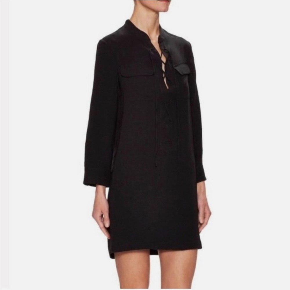Theory women’s 12 mini shirt dress, long sleeve, lace up front, black - Picture 11 of 12